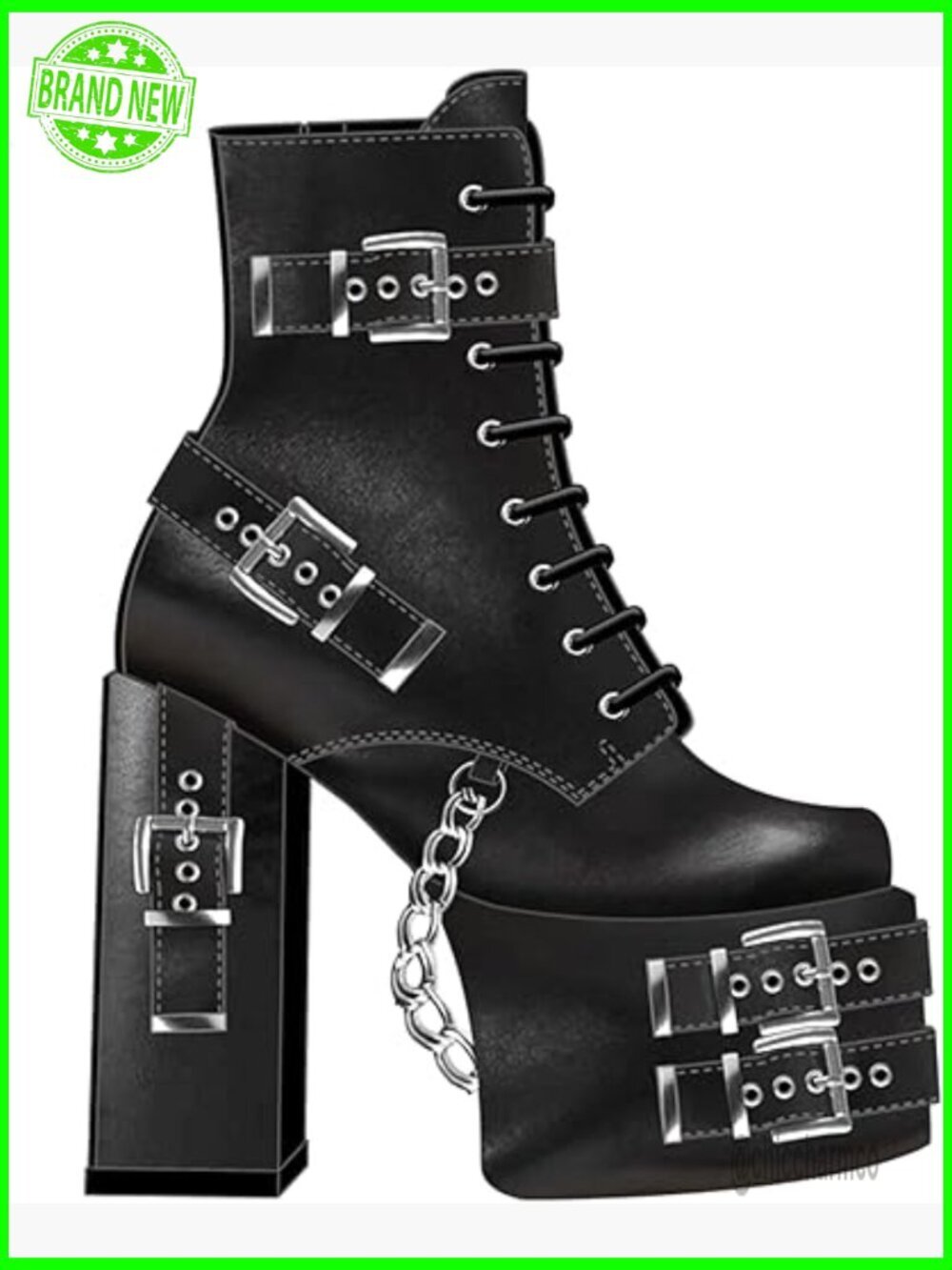 Gothic Lace Up Platform Ankle Boots with Chains and Buckles - Picture 1 of 6